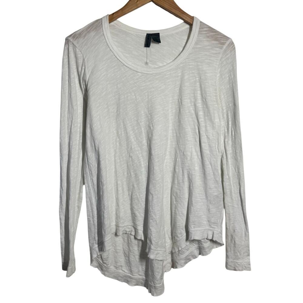 Left of Center‎ Anthropologie White Slub Knit Swing High Low Top XS Made In USA